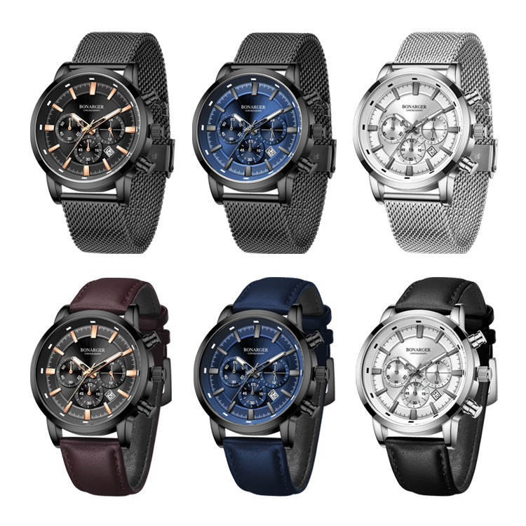 2021年新款时尚男士防水手表六针多功能大表盘腕表夜光学生手表男