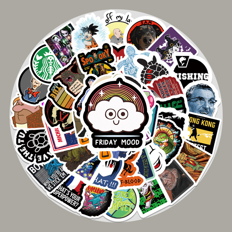 50张幽默搞怪贴纸 卡通恶搞人物滑板涂鸦贴纸个性潮流行李箱贴纸