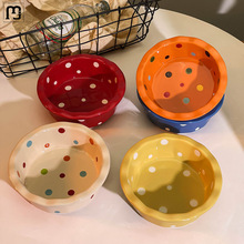咣双ins风陶瓷碗韩式可爱甜品小碗花边波点酸奶碗家用焗饭烘焙泡