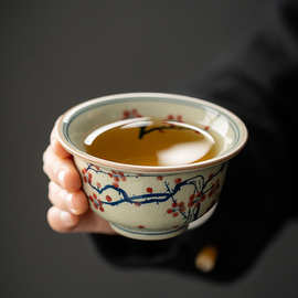 唯心造 汝窑开片陶瓷茶杯单杯 功夫茶具复古主人杯手绘品茗杯批发