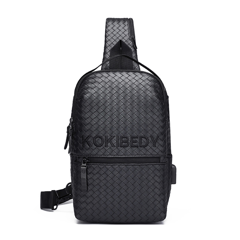 Cross-Border New Arrival Men's Pu Sling Bag European and American Trendy Contrast Color Fashion Woven Crossbody Women's Large Capacity Sports Motorcycle Bag