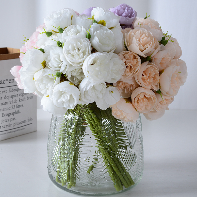 仿真花小玫瑰把束手札27头小牡丹假花摄影道具新娘手捧花家居摆件