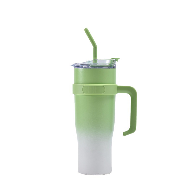 Cross-Border Large Capacity Stainless Steel 40Oz Cup Handle Portable Vehicle-Mounted Cup with Straw Giant Gradient Vacuum Cup