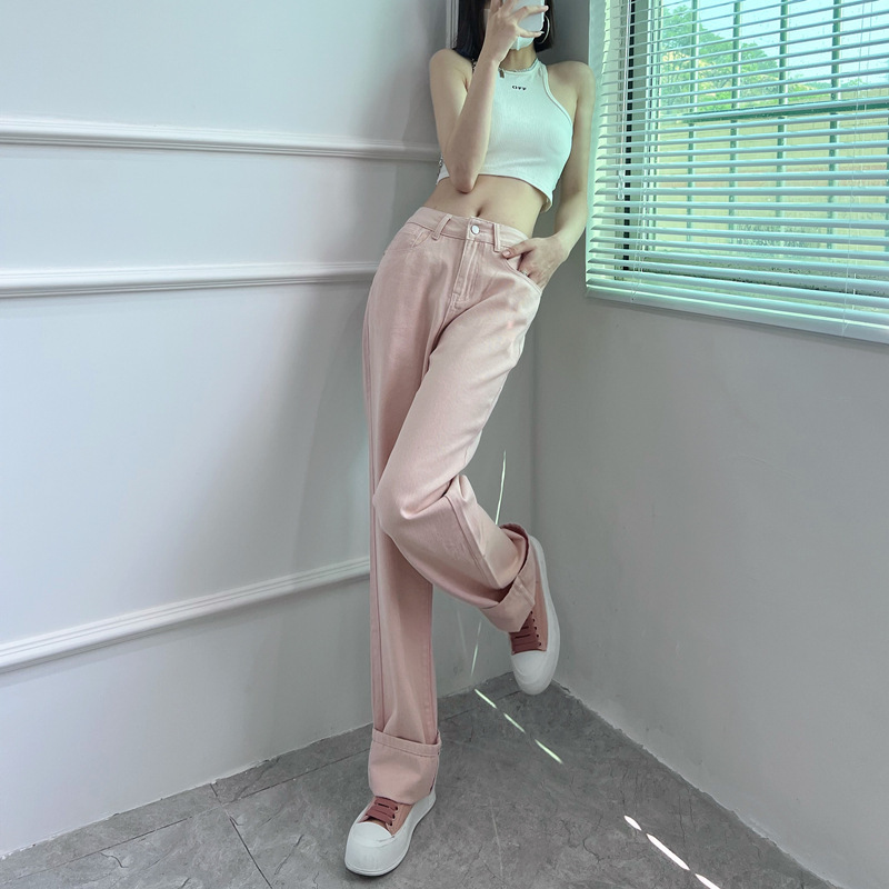 Pink Jeans for Women Spring and Autumn 170 Tall Lengthened Casual Straight Pants 175 Long Loose Drooping Mop Pants Hot