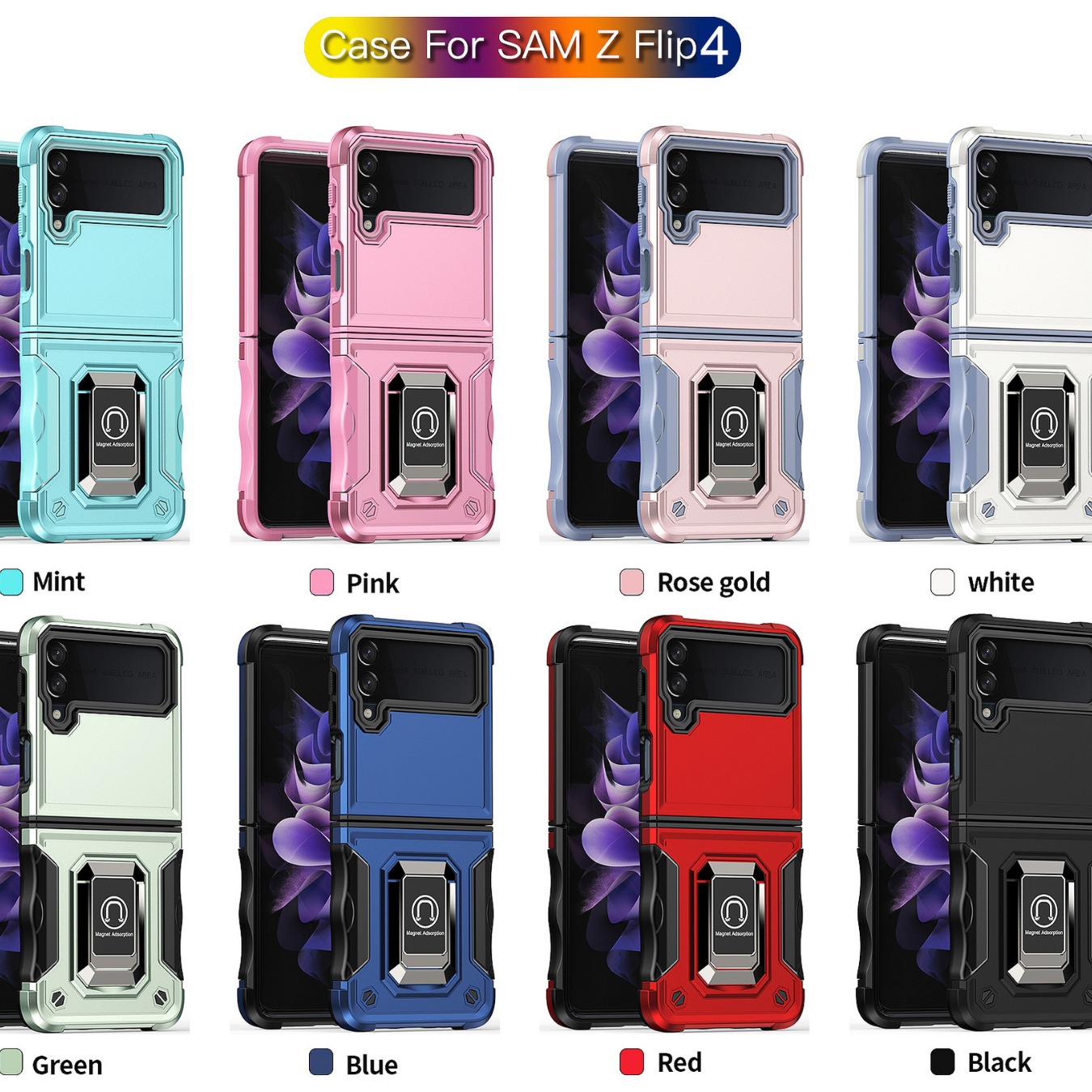 适用三星ZFLIP45/6军旗指环磁吸支架华为P50 POCKET折叠屏防摔手