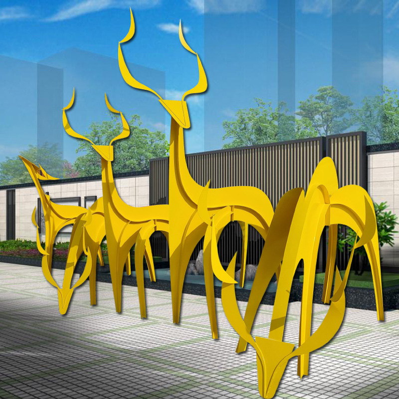 不锈钢抽象几何鹿雕塑装饰户外公园林景观仿真梅花鹿动物落地摆件