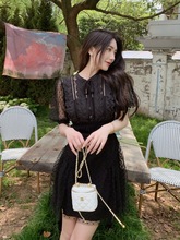 2024年夏季新女装黑色网纱绣珠时髦绝美高级感连衣裙赫本风小黑裙
