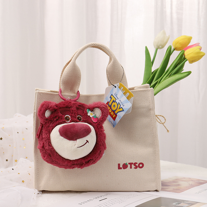 Disney Toy Story Strawberry Bear Qiqi Plush Doll Pendant Large Capacity Laptop Bag