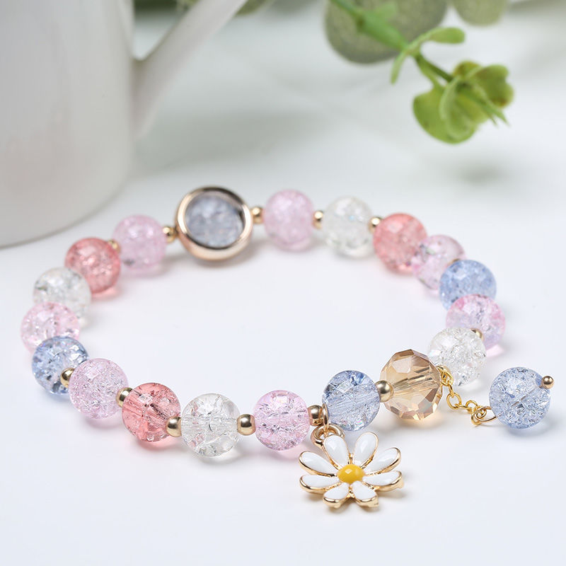 Pink Floral Crystal Daisy Bracelet Female Korean Style Jewelry Sun Flower Girlfriends Student Bracelet Jewelry Ins