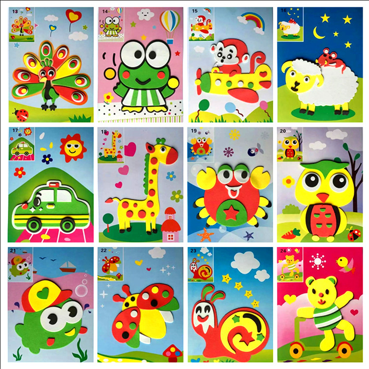 children‘s handmade material kit eva stickers 3d 3d puzzle model diy educational toys animal ar kindergarten