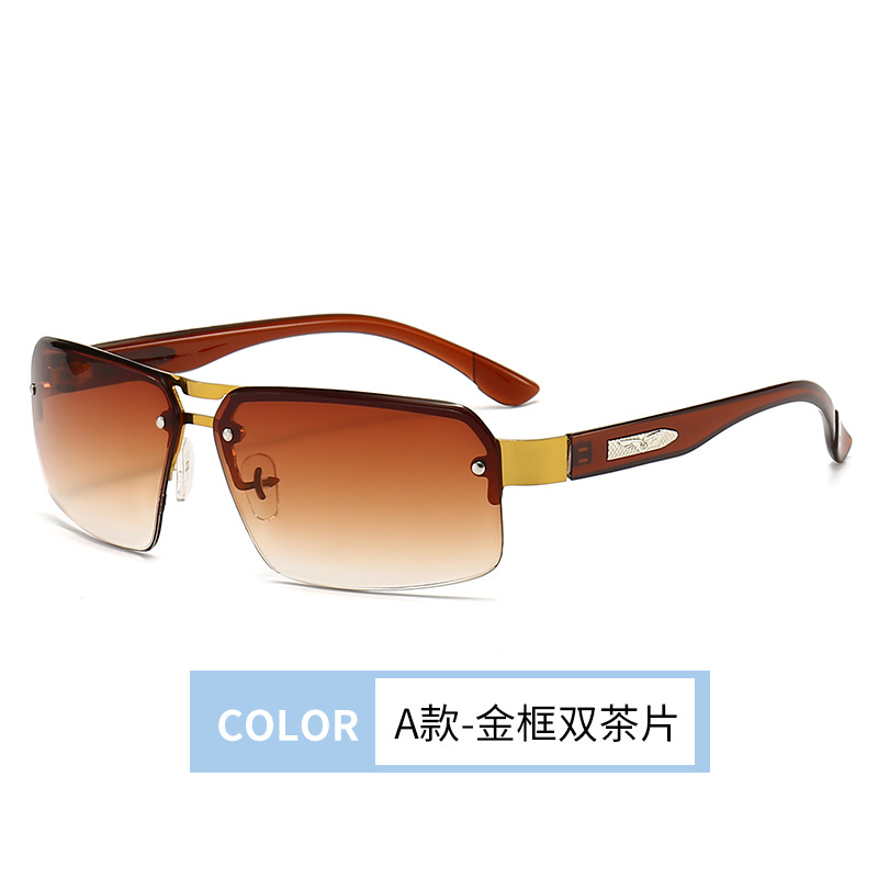 New Men's Driving-Specific Glasses Retro Classic Brown Sunglasses Fashion Trending Semi-Rimless Sunglasses