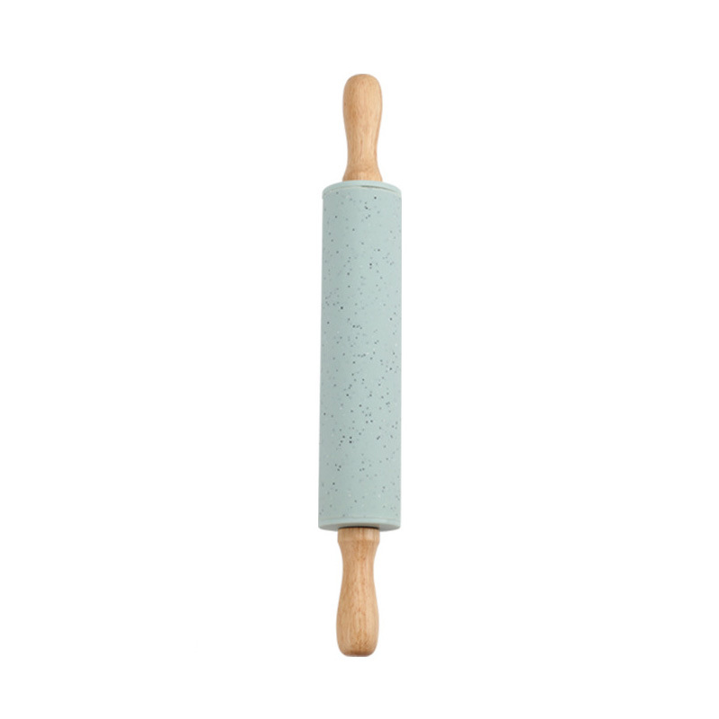 Wooden Handle Silicone Rolling Pin Household Solid Wood Roller Press Dumpling Wrapper Handmade Roller Dough Roll Artifact Baking