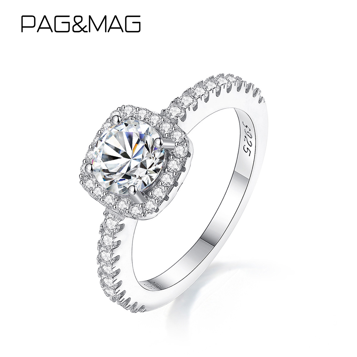pag&mag 1ct 莫桑钻戒指 银戒指 经典款结婚仿真钻戒质感厚实首饰