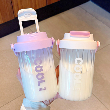 双饮口吸管玻璃杯耐高温咖啡杯女生大容量水杯高颜值便携可爱杯子