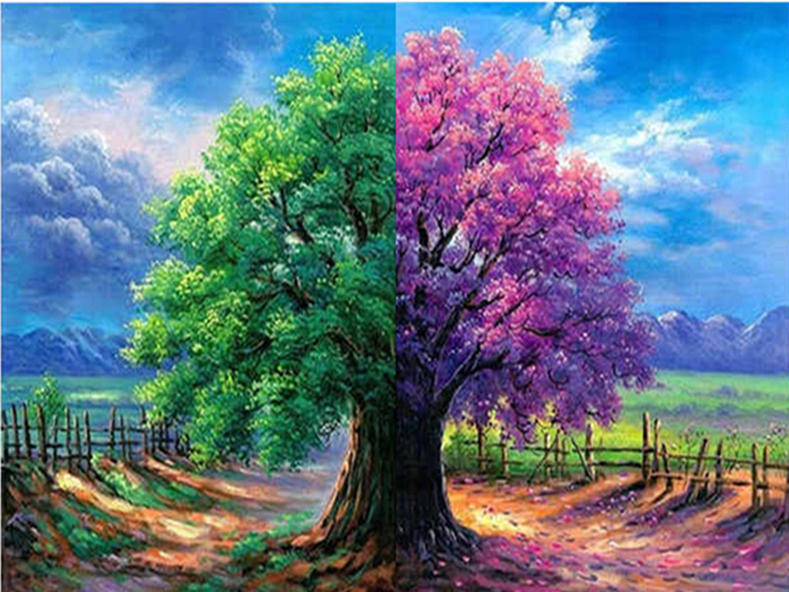 跨境新款diy钻石画装饰画满钻春夏秋冬风景拼图热卖款量大从优