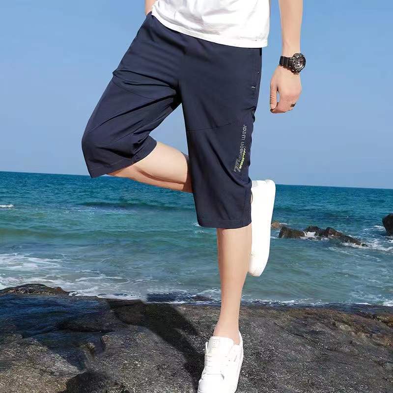 Summer Casual Sports Large Size Cropped Pants Men's Shorts Beach Quick-Dry Pants Men's Ice Silk Pants Loose Pants Men