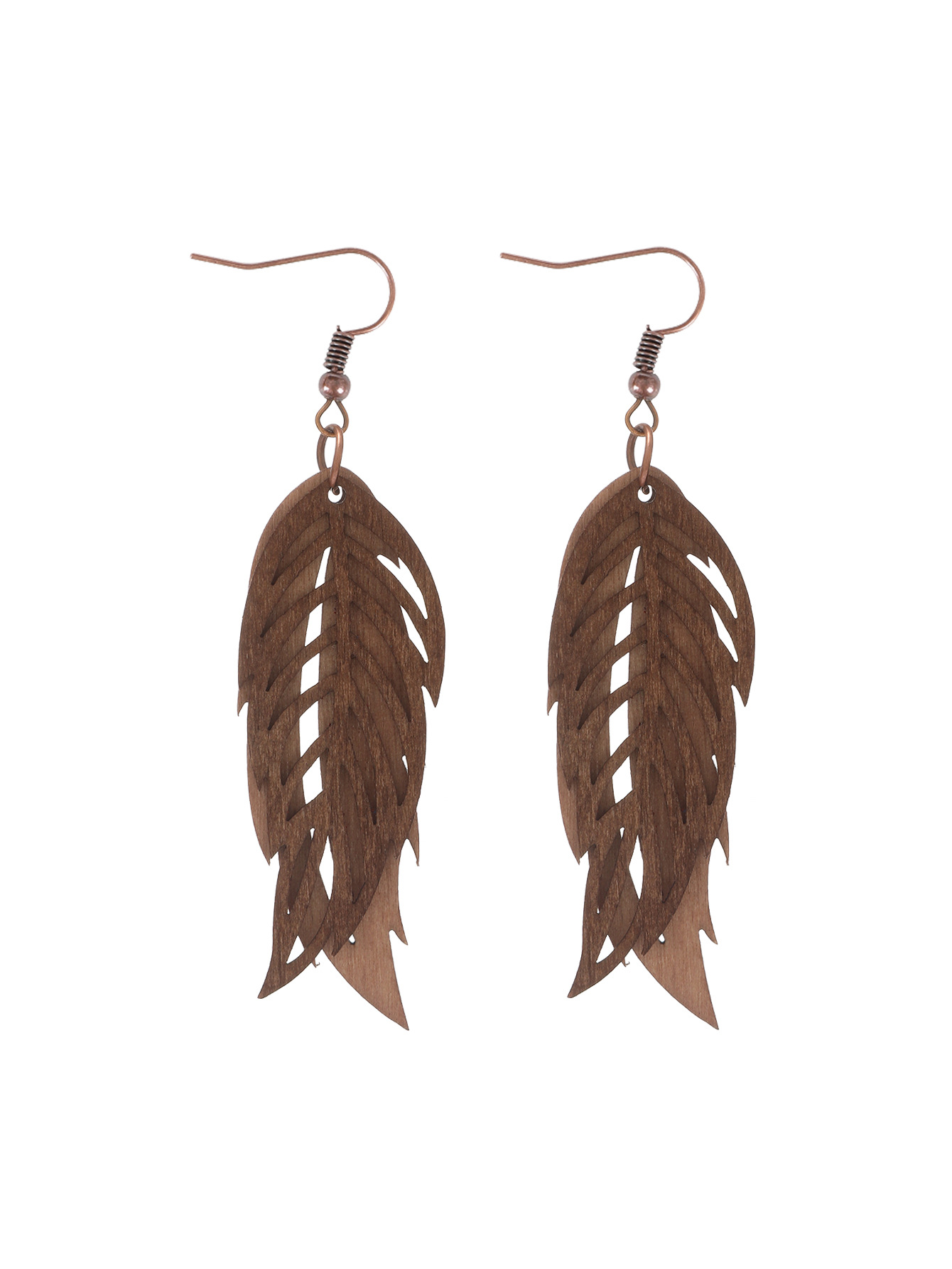Cross-Border Retro Feather Leaf Shape Combination Wooden Earrings Eardrops Women Aliexpress Amazon