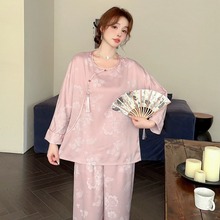 新中式国风原创丝绸睡衣女春秋亲肤长袖复古可外穿家居服套装