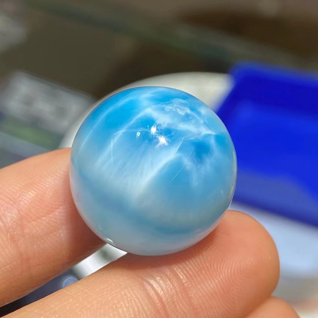 天然海纹石无孔单珠多米尼加纹路清晰深蓝玉化首饰配饰diy批发销