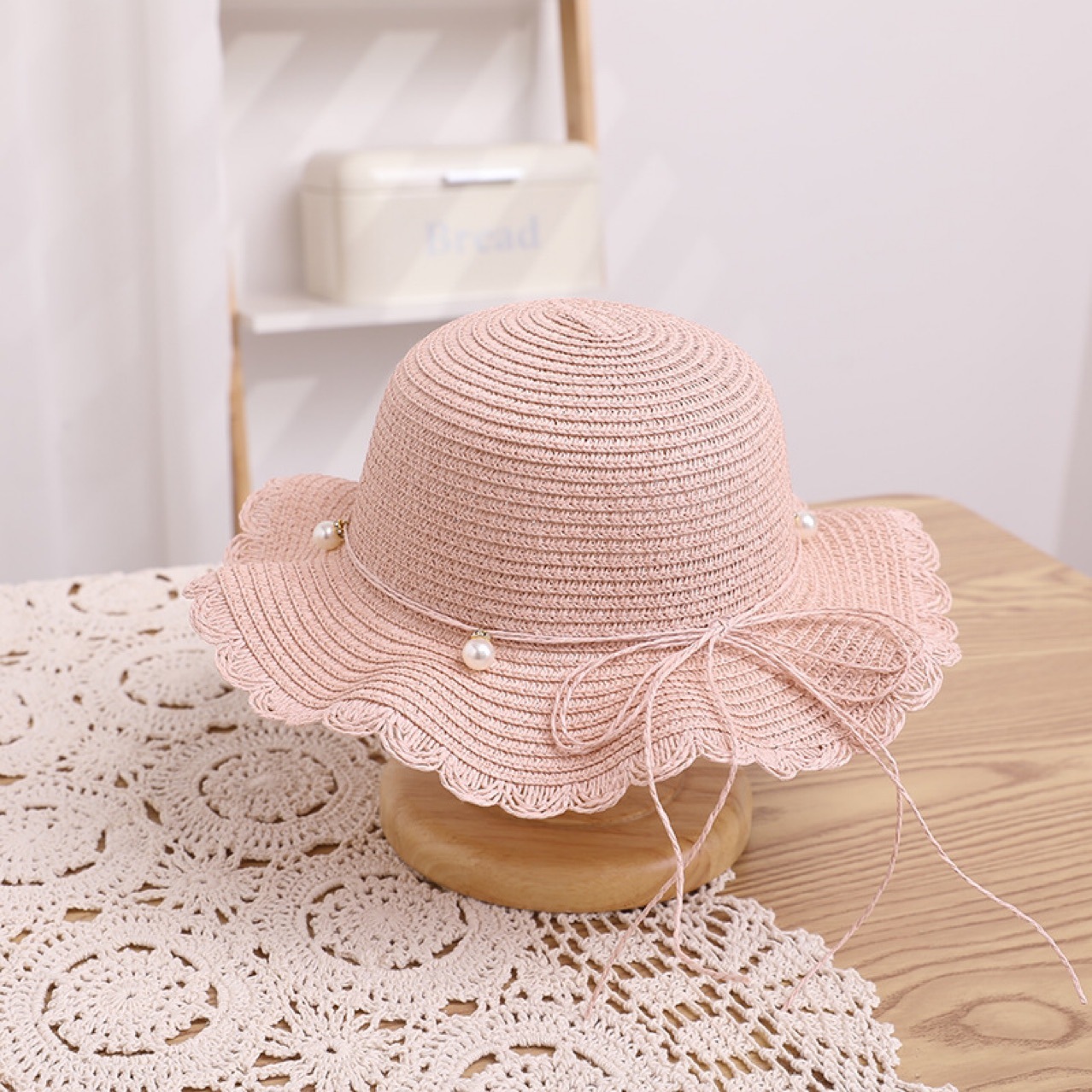 Baby Girl Sun Hat Summer Thin Big Brim Straw Hat Pearl Sun Protection Beach Bucket Hat Girls Sun Hat