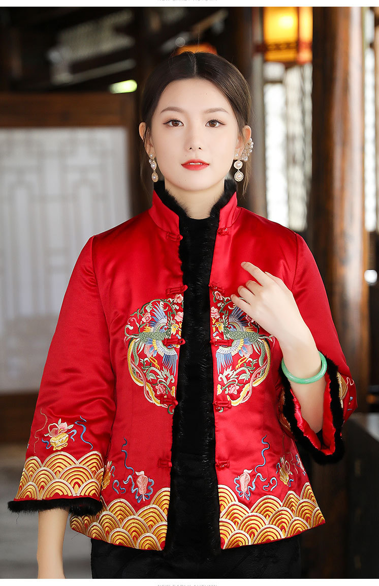 唐装棉袄秋冬款夹棉复古风汉服上衣中国风刺绣女装外套棉衣 99870