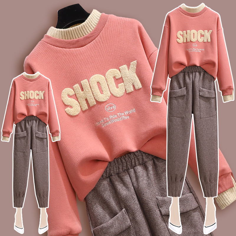 加绒卫衣套装女冬季2021年新款小个子休闲时尚网红炸街女神范两件