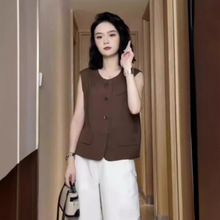 韩版纯色双口袋马甲女夏季薄款气质时尚短款小马夹背心上衣外搭女