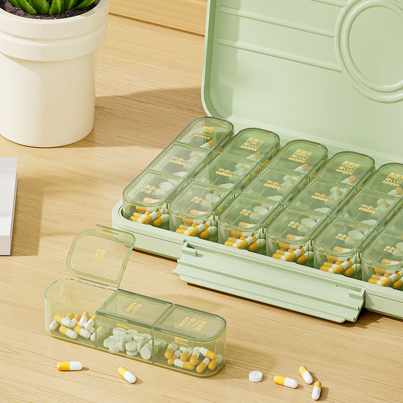 Pill Box Portable Three Meals a Day Portable Medicine Separately Packed Case Seven Days a Week Medicine Reminder Box Large Capacity Dispenser