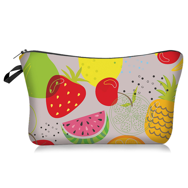 Cross-Border New Arrival Tropical Fruit Series Dragon Fruit Cherry Pineapple Watermelon Orange Lemon Mixed Fruit Cosmetic Bag Handheld Storage Wash Bag Lazy Portable Travel Bag