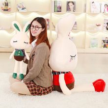 可爱害羞短毛绒兔子公仔布娃娃流氓格子兔兔玩具玩偶兔子抱枕礼物