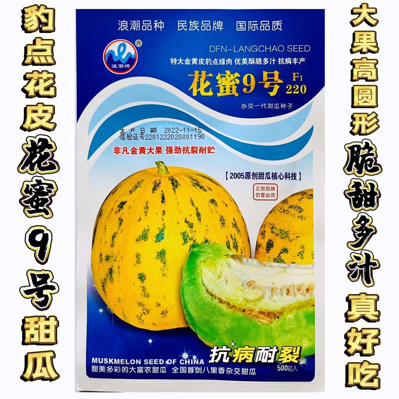 浪潮牌花蜜9号甜瓜种子豹点花皮抗病抗裂脆甜多汁八里香甜瓜种籽