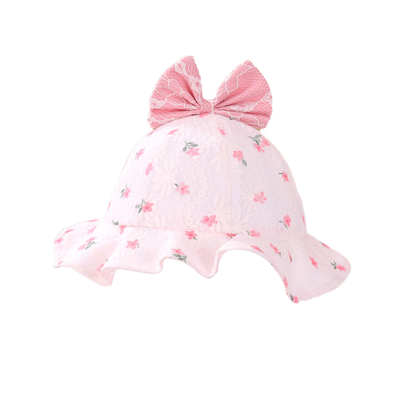 Children's Basin Hat Korean Style Floral Bow Super Cute Girl Mesh Cap Thin Breathable Summer Baby Sun Hat