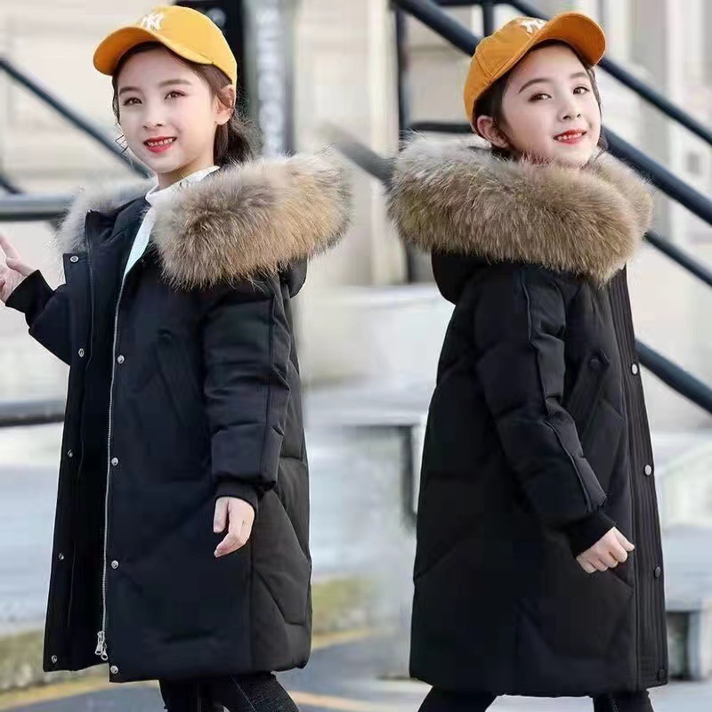 Girls' Winter Clothing Medium and Large Children's Girls' Mid-Length Thickened down Cotton-Padded Jacket Girl Cotton Coat 2023 Internet Hot New Tide