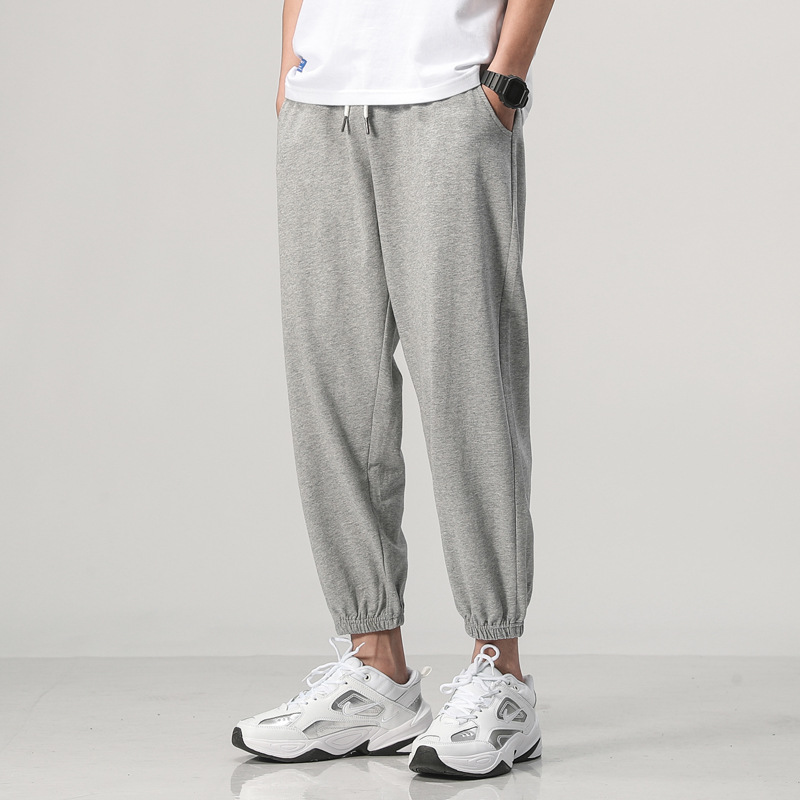 八分卫裤男 春夏季韩版潮流宽松大码运动裤子 灰色男式束脚休闲裤