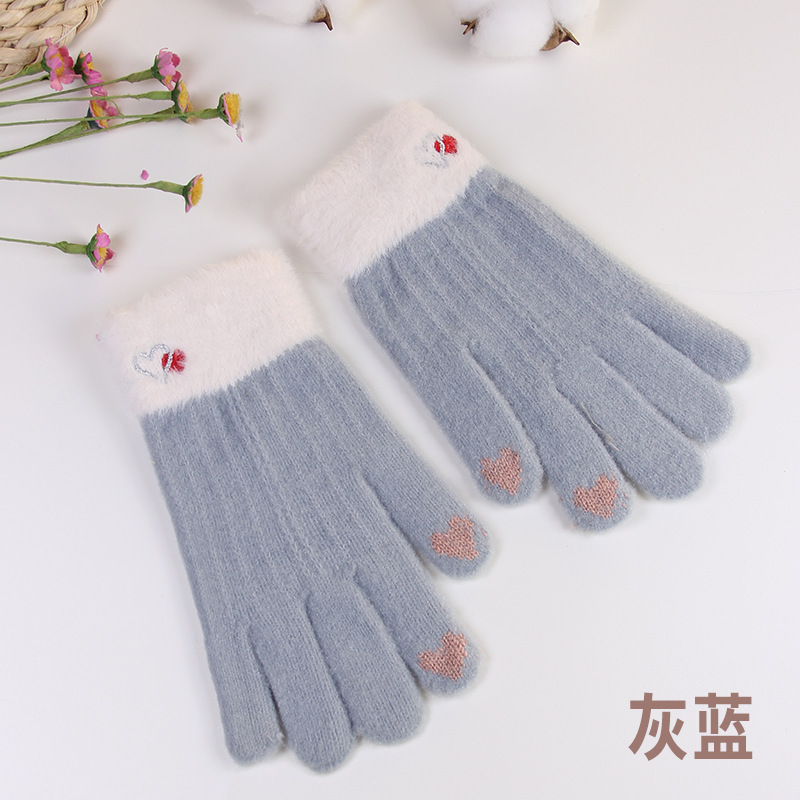 Women's Gloves Winter Finger Knitted Touch Screen Thickened Fleece-lined Warm Cycling Cycling Korean Style Student Gloves Wholesale