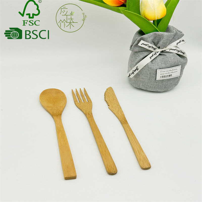 bamboo disposable tableware suit knife， fork and spoon suit portable bamboo knife bamboo fork bamboo spoon series 20cm western food
