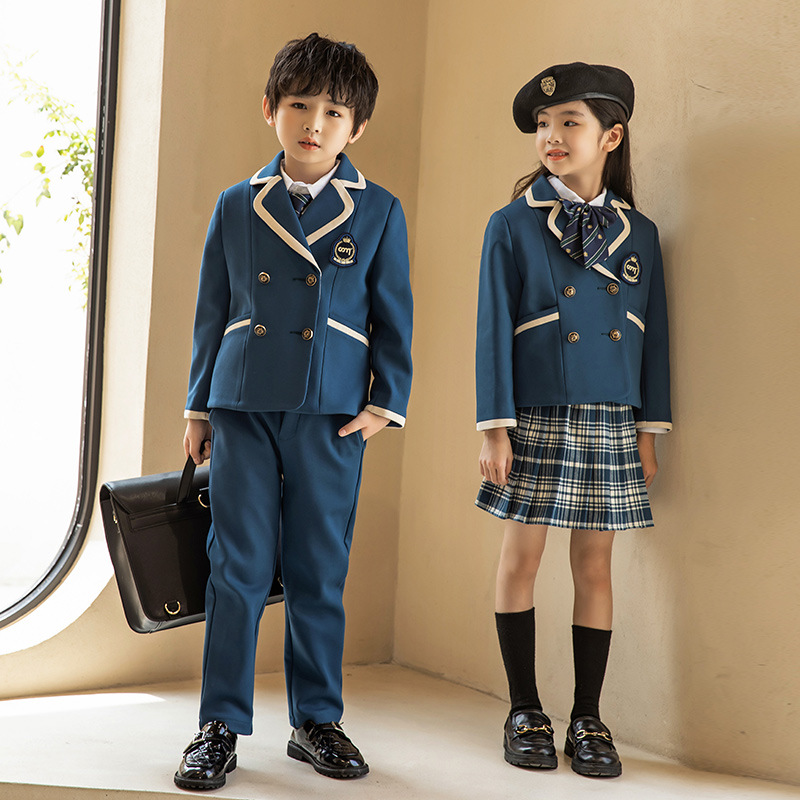 新款幼儿园园服国际班小学生西装校服三件套春秋冬季英伦风团体服
