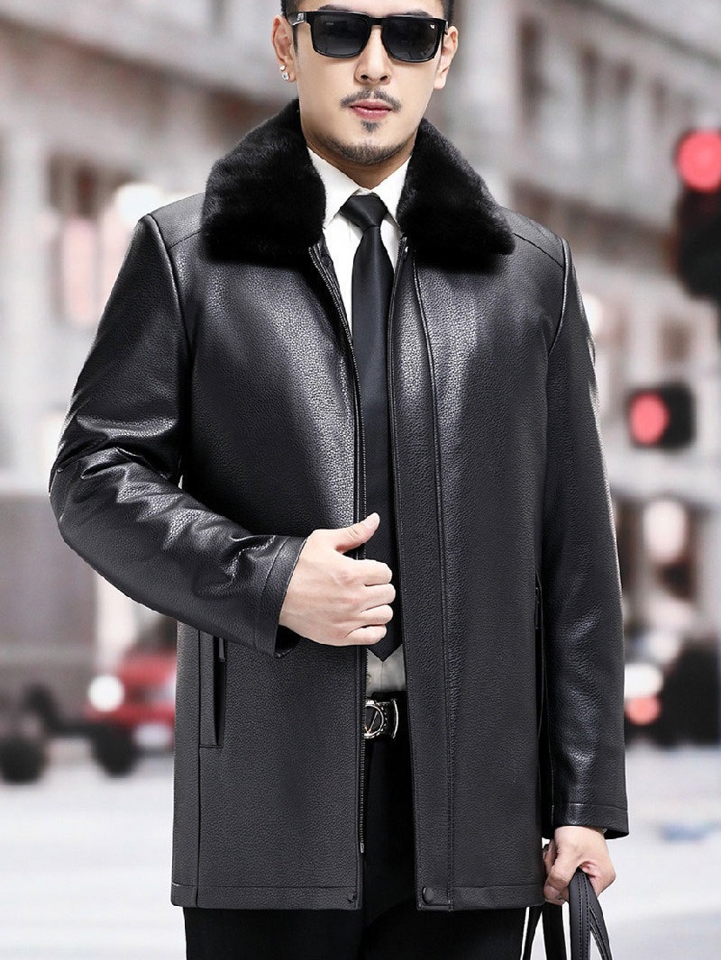 高端真皮加厚皮衣男士黄金貂内胆中年男士尼克服宽松绵羊皮派克服