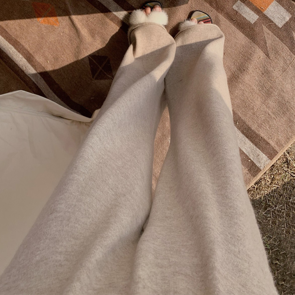 White Soft Glutinous Knit Casual Wide-Leg Pants Women's Autumn 2023 New High Waist Straight Drooping Mop Wool Trousers