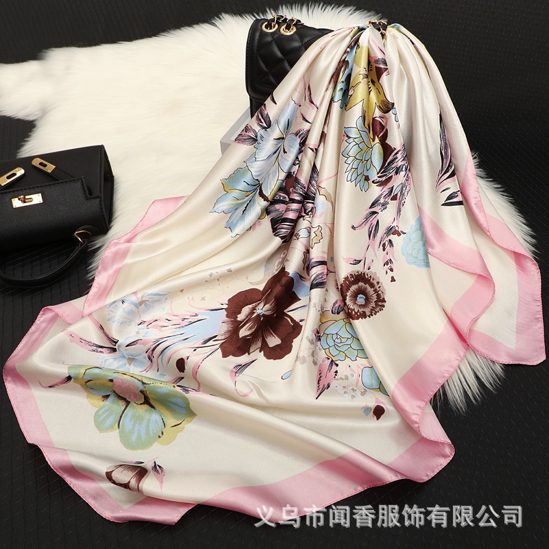 New 90 Square Scarf Headscarf Thin Breathable Non-Slip Scarf Autumn and Winter Scarf Women's Dustproof Sweat-Absorbent Bib Shawl