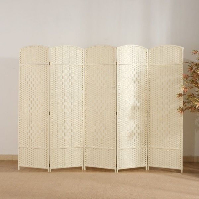Screen Partition Wall Straw and Rattan Woven Folding Solid Wood Fashion Hotel Hallway Living Room Bedroom Mobile Accordion Partition Simple