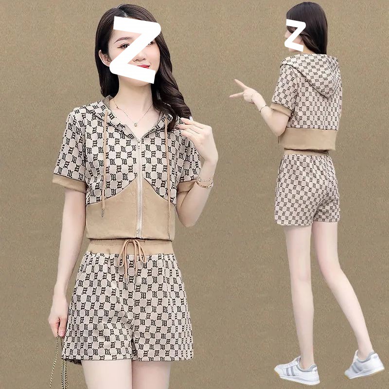 网红休闲套装女2024夏季新款时尚运动卫衣高腰短裤显瘦两件套