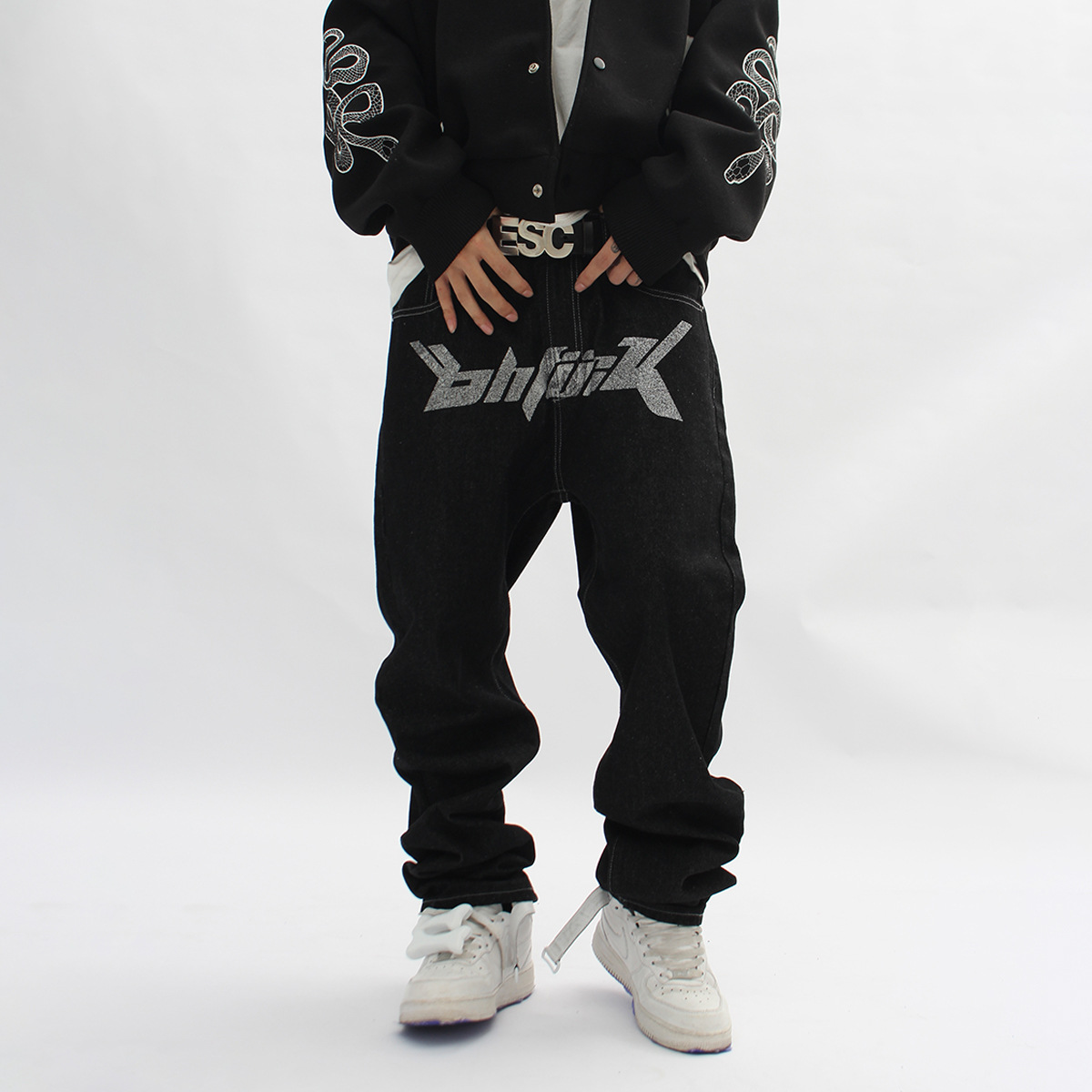 嘉衣库潮牌∣嘻哈潮男印花牛仔裤新款暗黑朋克高街美式直筒长裤