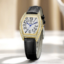 广州厂家多伦兹DUOLZ新款金色满钻气质小众高级皮革女士手表