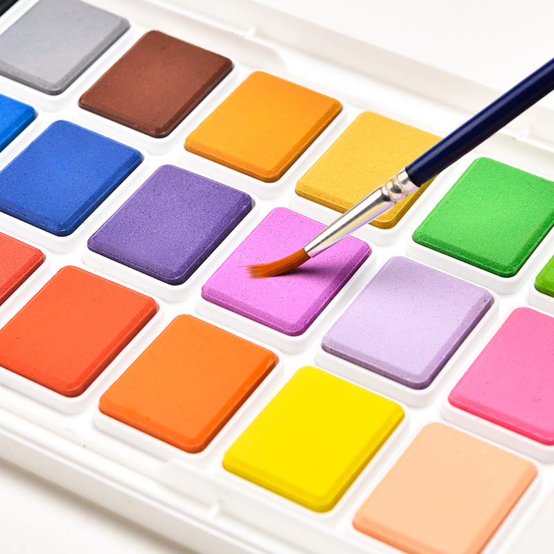 水彩固体颜料套装美术专业12色18色24色便携式初学者水彩工具手绘