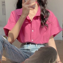 粉色衬衫短袖女树莓夏新款法式上衣设计感小众梅子色衬衣一件
