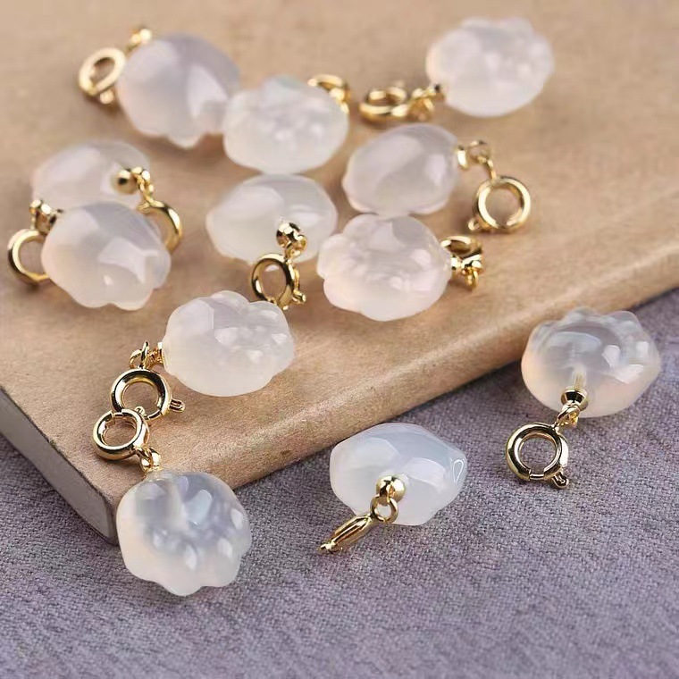 天然盐源玛瑙猫爪小滴溜水晶宝石冰白玉髓万能挂坠项链手链吊坠