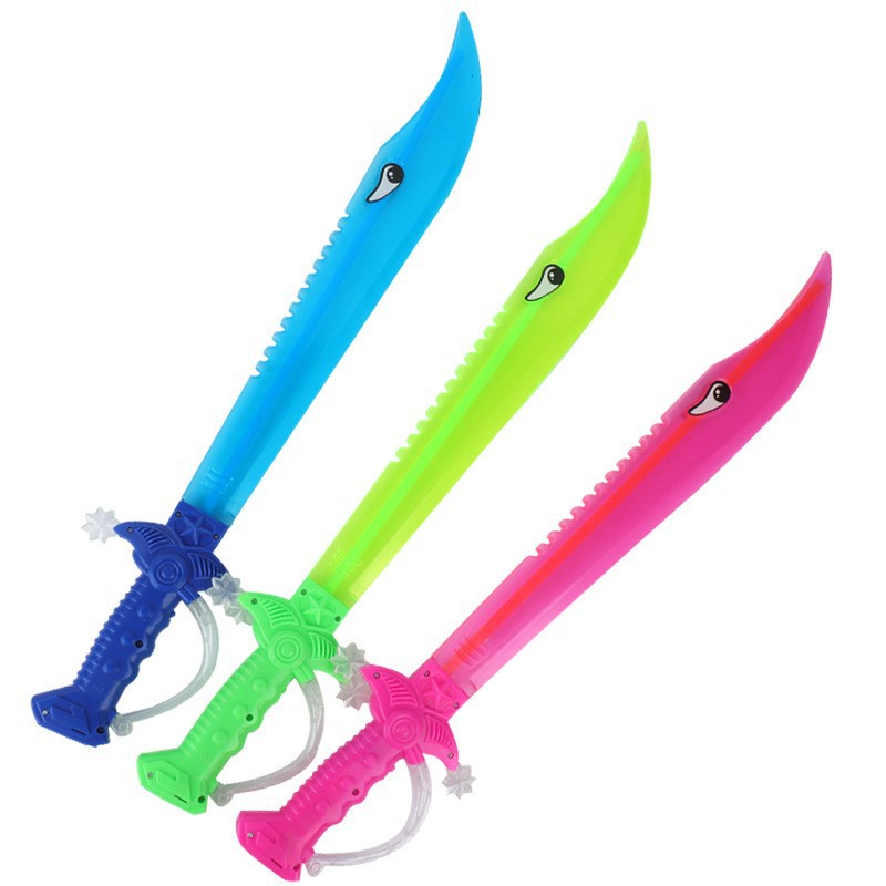 New Luminous Sword Shark Knife Spray Paint Sword Warrior Sword Children's Toy Sound and Light Color Broadsword Stall Wholesale