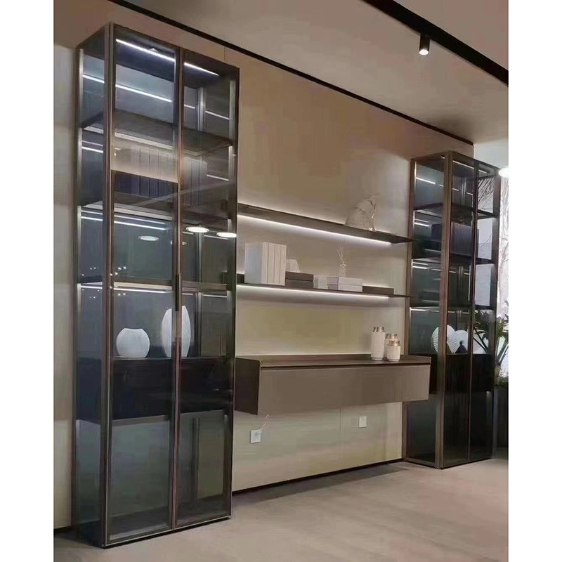 Mi Xuexu Vertical Hinged Door Wardrobe Open Cloakroom Aluminum Alloy Cabinet Bedroom Modern Metal Glass Door Wardrobe