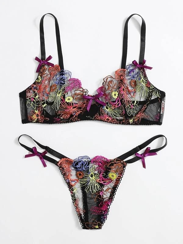 情趣内衣 跨境货源欧美外贸 性感女式刺绣内衣三点式情趣套装批发